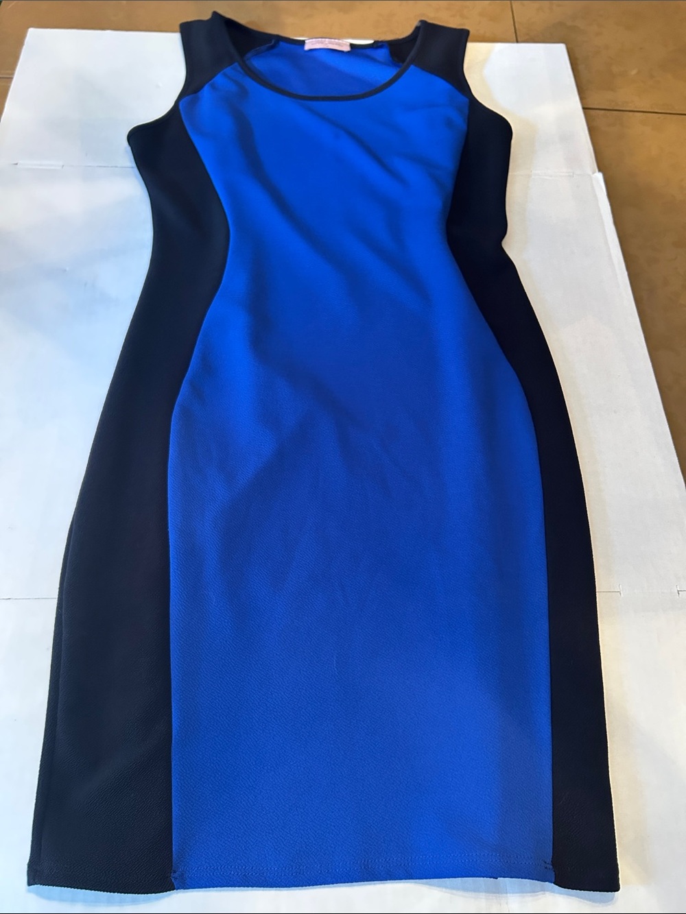 Love ANDREA XL Blue and Black Colorblock Midi Sheath Dress